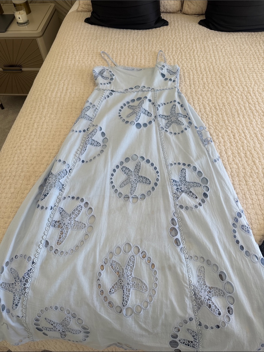 Light Blue Eyelet Maxi Dress with Starfish Motif